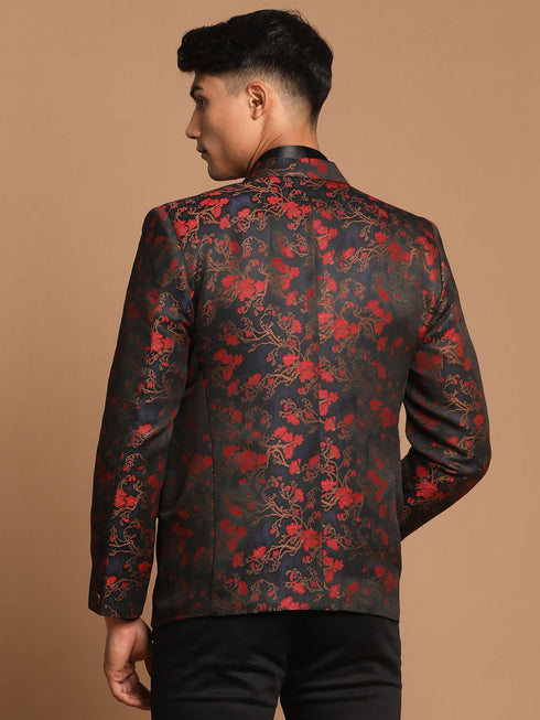 Men's Black And Red Woven Blazer